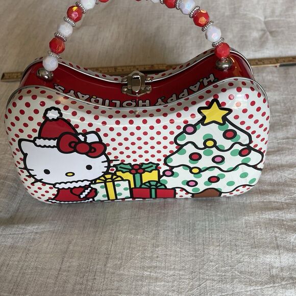Hello Kitty Christmas Holiday Tin Purse Beaded Handle by Sanrio 2023 - Picture 3 of 5